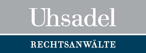 Logo for Uhsadel Rechtsanwälte: light gray top band with the firm name and a dark blue bottom band with 'RECHTSANWÄLTE' in white.